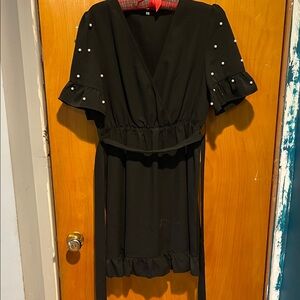 SHEIN Black Mini Dress with Pearl Accents